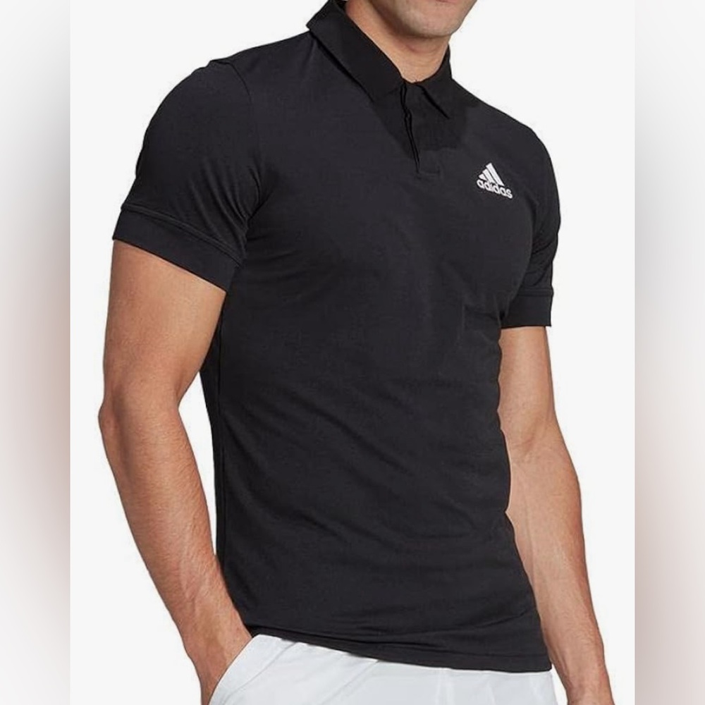 adidas Men's Tennis New York Freelift Slim Fit Polo Shirt Medium Black Top NWT